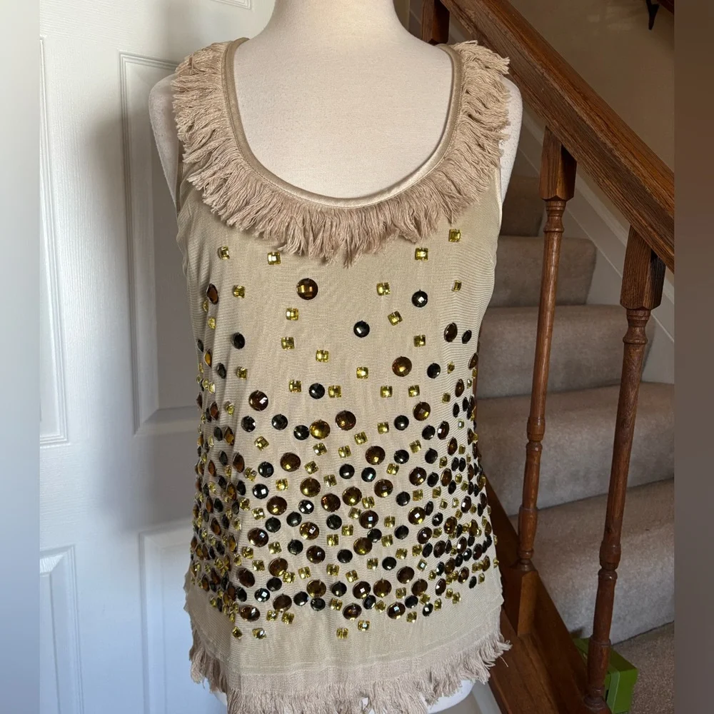 Tory Burch Enid Shell silk and gemstones top